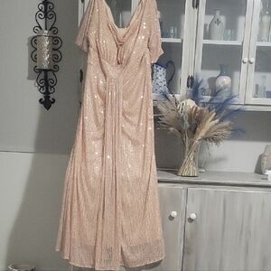Sequin Draped Peach Evening Gown